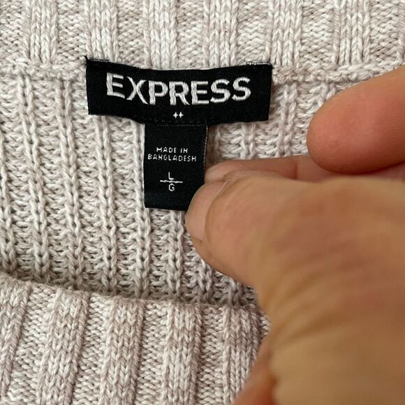 Express Beige Long Sleeved Crew Neck Sweater, Side slits, Large - Picture 2 of 8